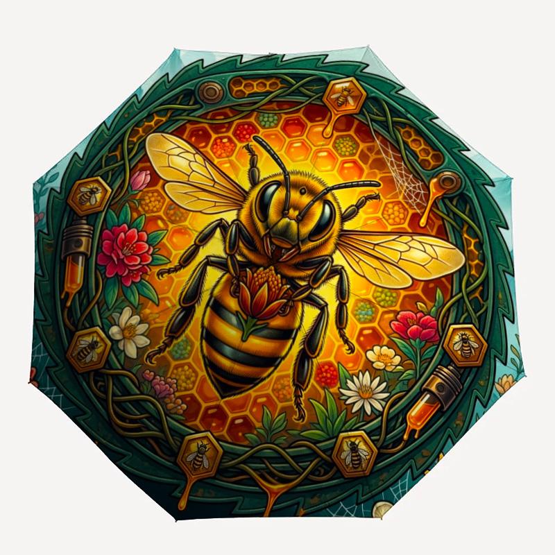 Bee Honeycomb Nature Artwork pattern umbrella, portable and foldable design, 8 ribs, a casual accessory for Halloween, Christmas, and birthday gifts.