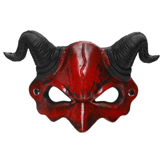 Demon Half Face Mask Realistic Red Satan Goat Mask with Adjustable