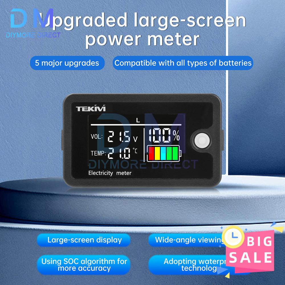 DC 8-100V Digital Battery Capacity Indicator Voltmeter LiFePO4 Lead-acid Lithium Battery Tester Meter with Temperature Display