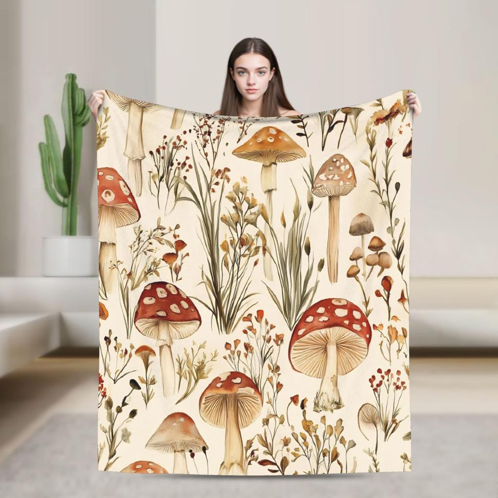 Cartoon Mushroom Blankets Fleece Decoration  Portable Super Warm Throw Blanket for Bedding Office Bedspreads