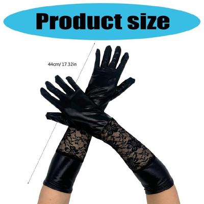 Faux Leather Lace Long Gloves for Womens Elbow Length Long Gloves Full Finger Gloves for Halloween Cosplay Party,Operas