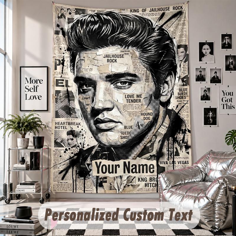 Wall Hanging Tapestry With Custom Name & Text, Elvis Presley Decorative Tapestry For Bedroom