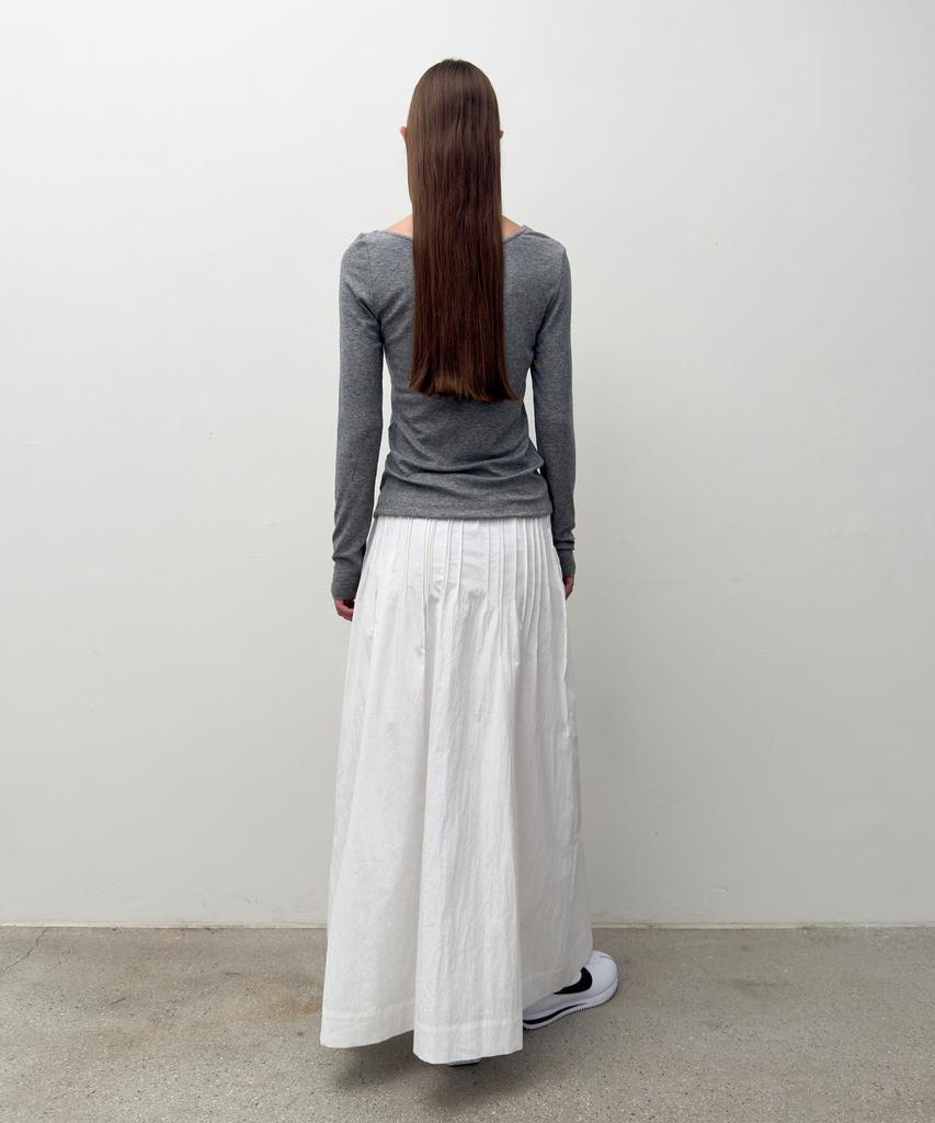 Daiaegeuneol Stitched Trapeze Skirt (White)