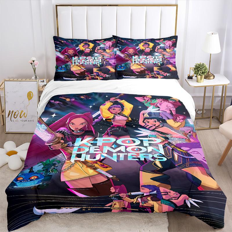 3pcs bedding set K-Pop Demon Hunters Includes 1 Comforter + 2 Pillowcases, Without Pillow Inserts, Soft Comfortable,a0909190