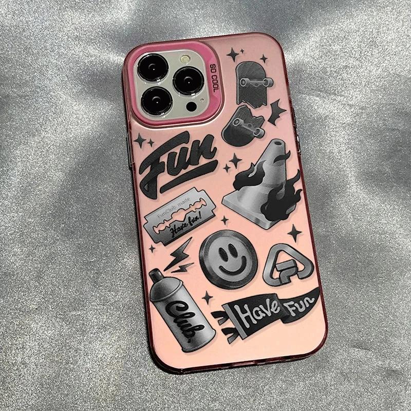Luxury Newspaper Graffiti Anti-drop Armour Case For iPhone 14 Pro Max 11 12 13 15 16 XR XS 7 8 Plus Lens Protect Plating Cover