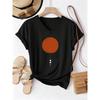 Japanese Style Moon Sun T-shirt V Neck Casual Fashion Vintage T Shirts Women Short Sleeve Tee Shirt V-Neck Retro Shirt