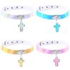 Cross Laser Glow Choker, Gothic Cross Luminous Short Leather Clavicle Necklace