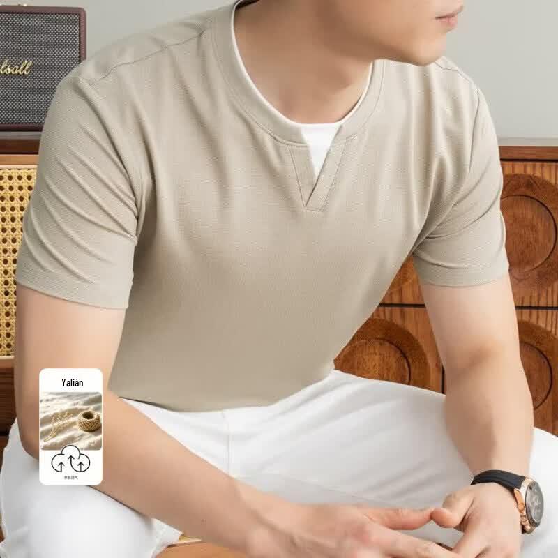 VEE KELLEN Men's Linen Blend Round Neck T-Shirt
