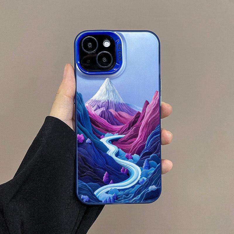 Mountains and Rivers Laser Phone Case For IPhone 14 15 Pro Max Plus 11 12 13 Mini Pro Max 16 Pro Max Shockproof Back Cover Funda