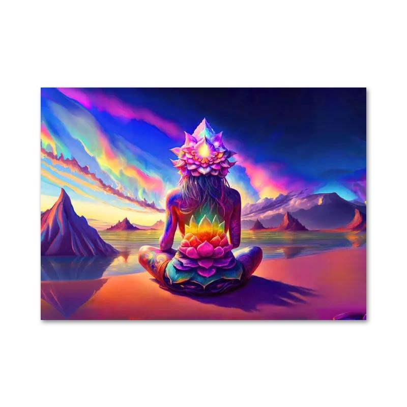 Abstract Colorful Rainbow Goddess Lotus Posters and Prints Figures Canvas Painting Wall Art Pictures for Room Home Decoration