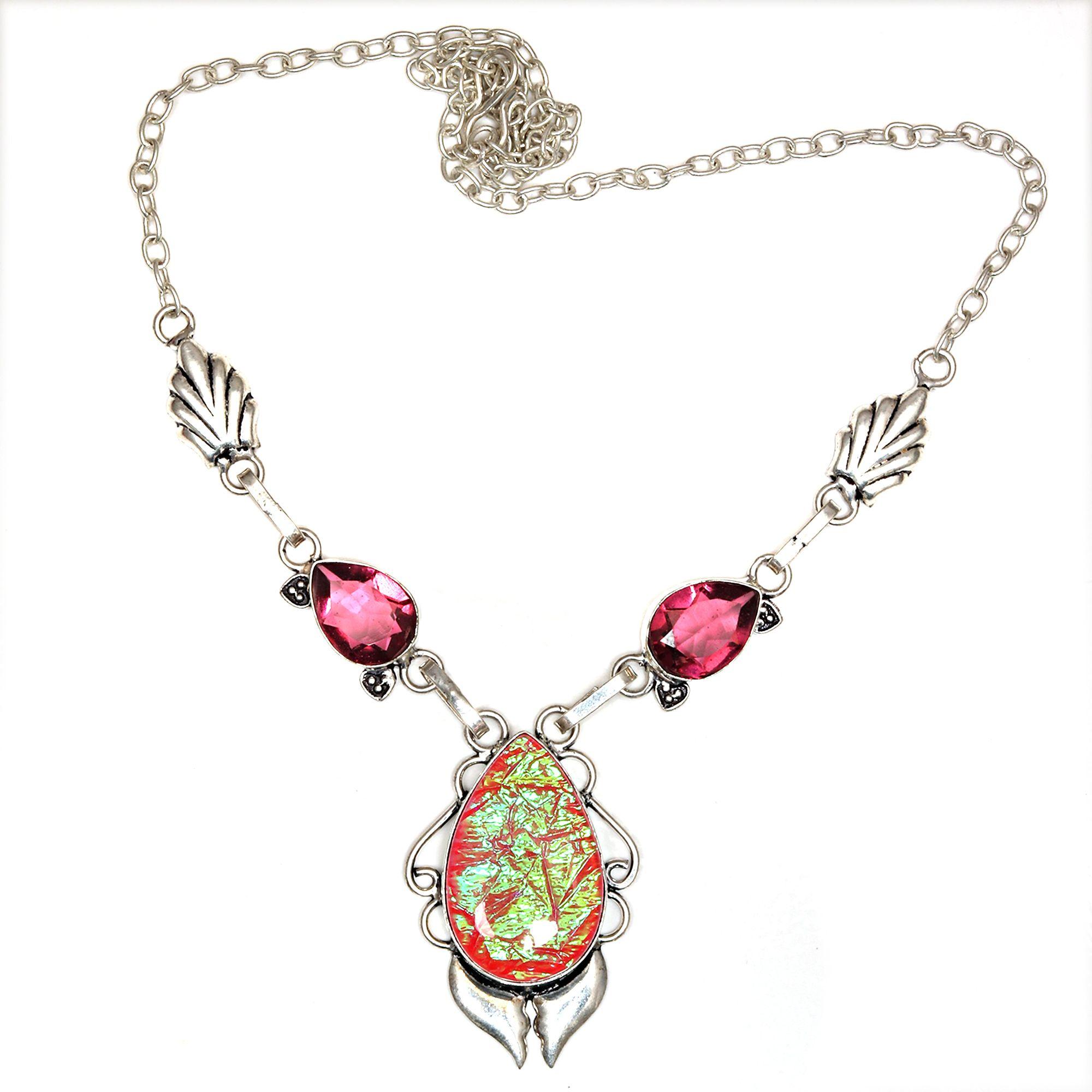 

Pink Austrelian Opal Gemstone Mother s Day Silver Jewelry Necklace 20 in
