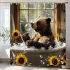 Fun Bathing Bubble Bear Animal Print Shower Curtain, Polyester Shower Curtain With Hooks For Bathroom Decorative Shower Curtain
