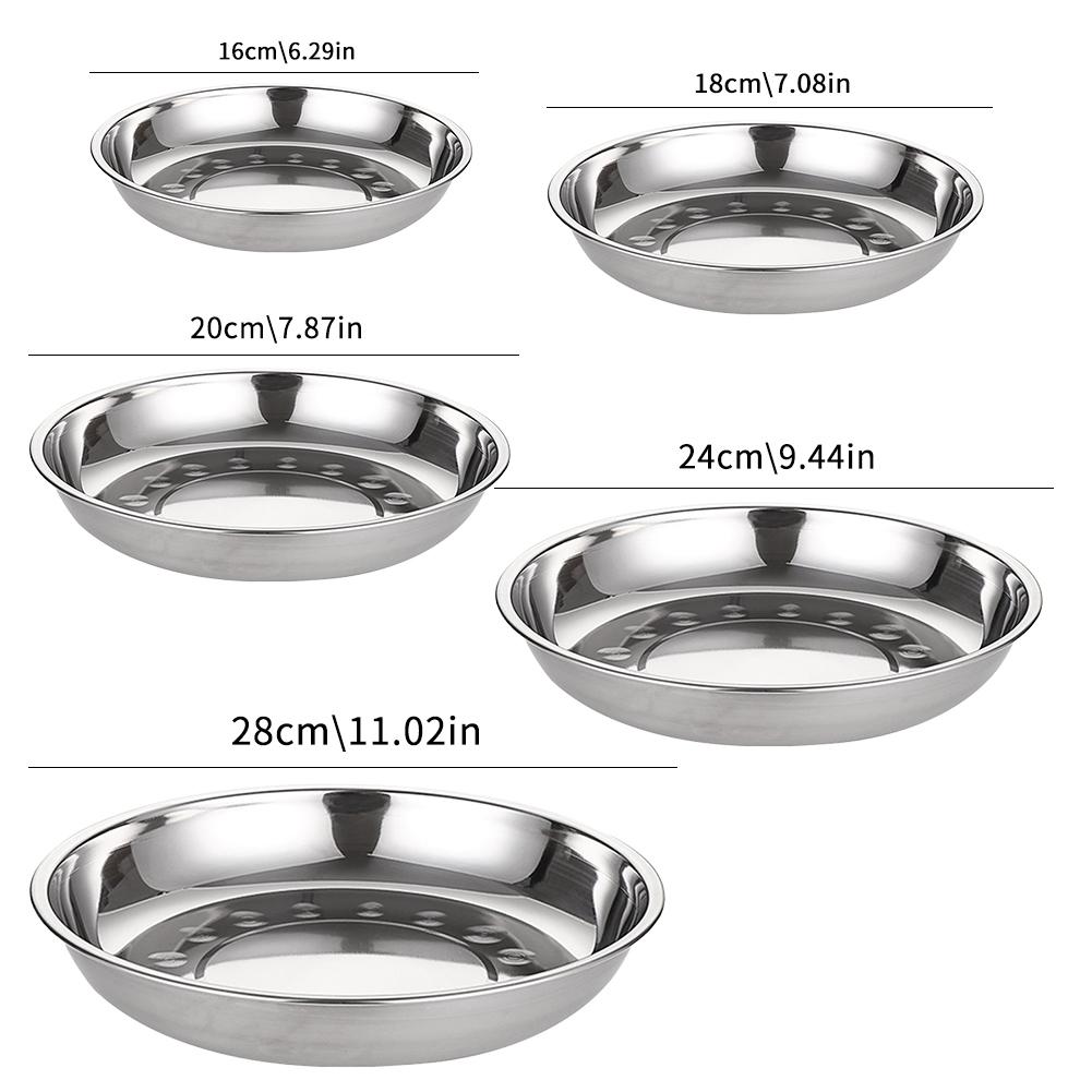 Büyük Paslanmaz Çelik Kalın Düz Yuvarlak Tabak tepsi Servis Tabağı Gümüş Servis Tepsisi Pasta Metal Derin Tabak Yemek Tabak Takımları