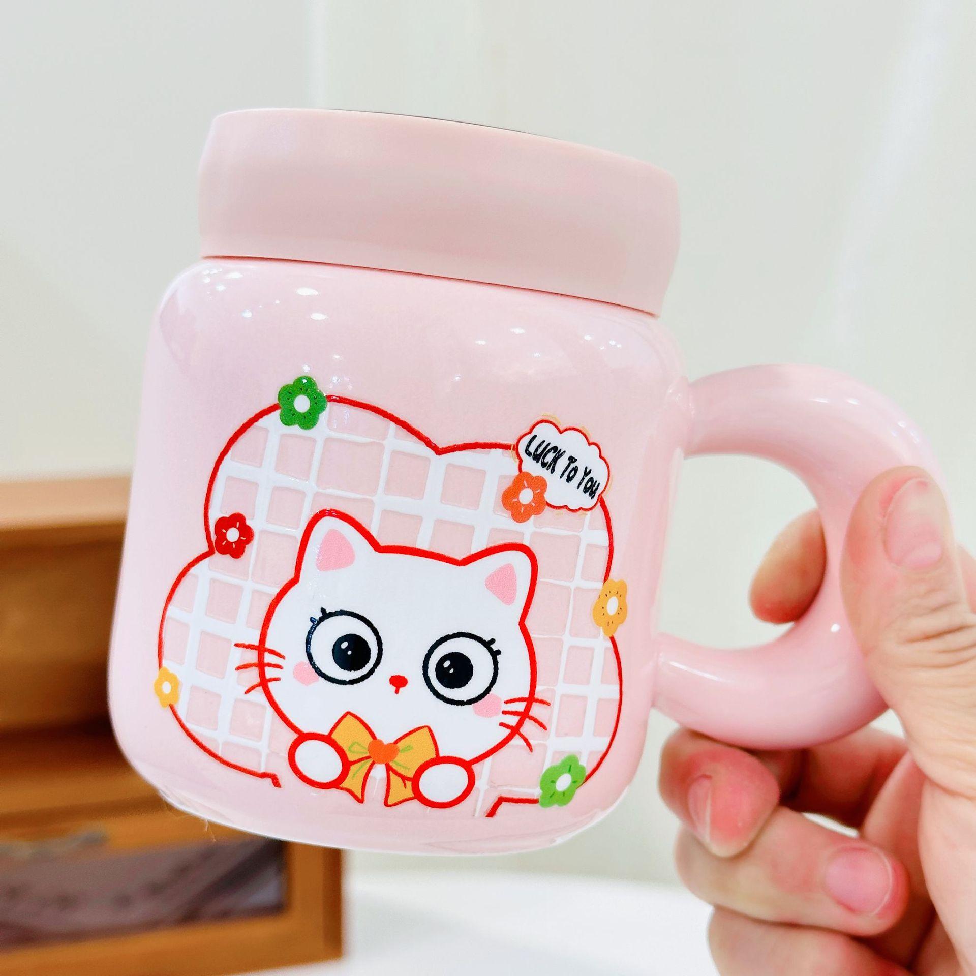 

Мультяшная кружка-зеркало с котенком и крышкой, керамическая кружка, розовая кружка высокой ценности, чашка для воды для девочки, маленькая подарочная чашка 480ml