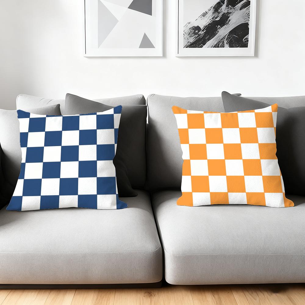 Artistic Elegant Plaid Prints Cushion Cover Silky Short Plush Home Sofa Cushion Cover - Invisible Zipper Home Decoration