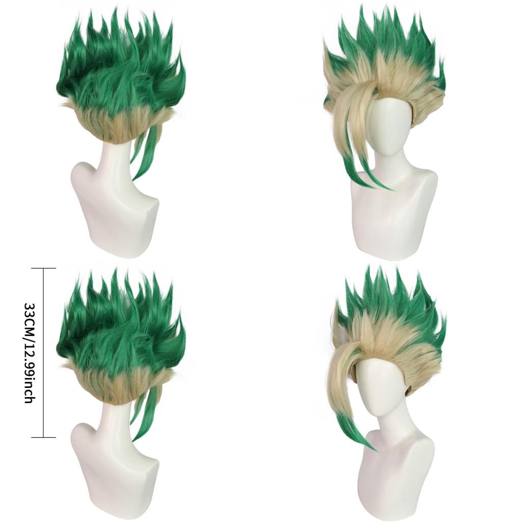 Dr Stone Ishigami Senkuu Cosplay Wig With Green Gradient Short Hair For Character Role Play