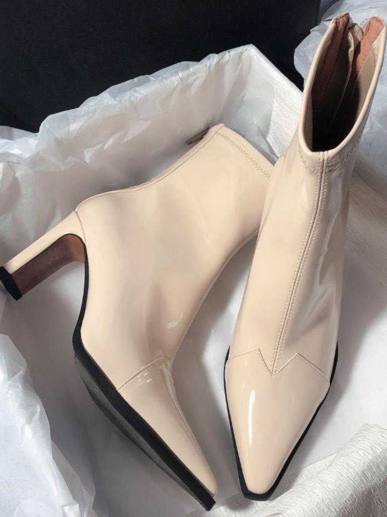 Black High-heeled Short Boots Women's European and American Style 2025 Autumn and Winter New Glossy Commuting Thin Heel Pointed Rear Zipper Thin Boots