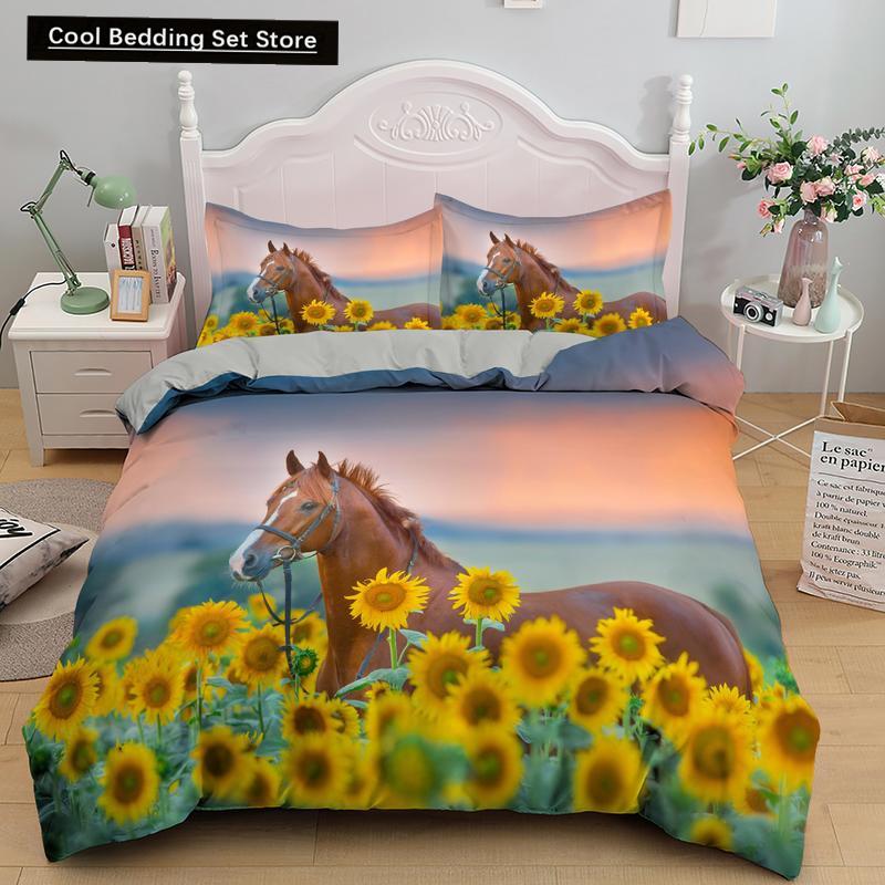 Horse Bedding Sets Single Double Queen King Size Quilt Duvet Cover Set with Pillowcase Animal 2/3pcs Polyester Comforter Cover