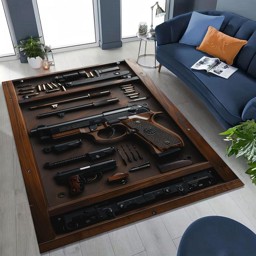 Holz Metall Waffenkoffer Boxx Militärausrüstung Moto Teppich für Schlafzimmer Wohnzimmer Sofa Zuhause Fußmatte Dekor, Kinder Spiel Rutschfeste Bodenmatte