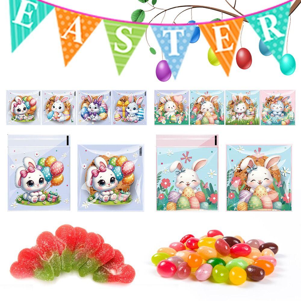 100PCS Multicolor Easter Candy Bags OPP Accessories Easter Cookie Bags Cartton Rabbit Eggs Wrapping Bag Biscuit Snacks Sugars