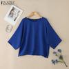 ZANZEA Women Summer Round Neck Solid Color Loose 3/4 Sleeve Blouse