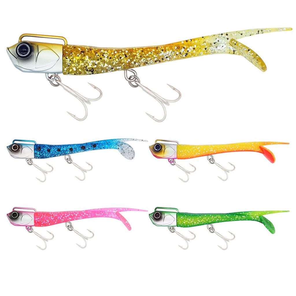 KOKO Lures Sea Bass Flounder Jig Set with Spare for Sea and Bluefish - Lures, Heads, Worms, 15g, 22g, 30g, 5-Color Worms, Flounder, Flatfish, Bass,