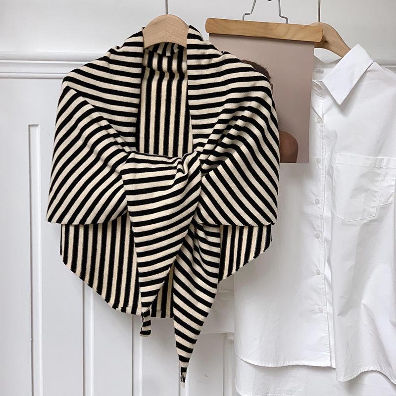 Korean Trending Wool Blend Striped Knitted Shawl/Scarf for Women - Versatile Autumn/Winter Accessory