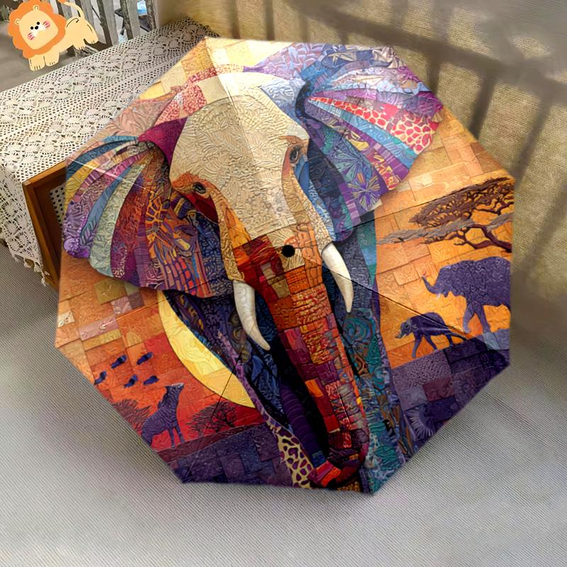 1 PC Automatic Folding Umbrella - Elephant Pattern, Portable & Foldable Design with 8 Ribs, Christmas Birthday Gifts