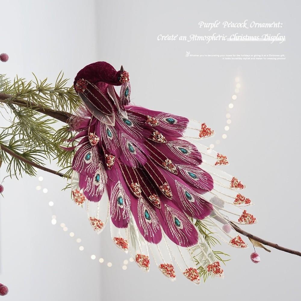 Fabric Feather Peacock Tree Decoration Glitter Accent Peacock Figurine Clip  Holiday Branch Decor