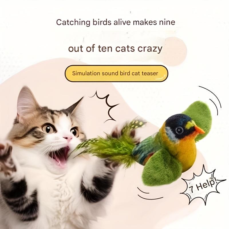 [Cat Toy] Interactive Plush Bird Teaser Toy for Cats - Realistic Chirping Sound, Artificial Feathers, Fluffy Feather Sticks, Single-hunting Fun