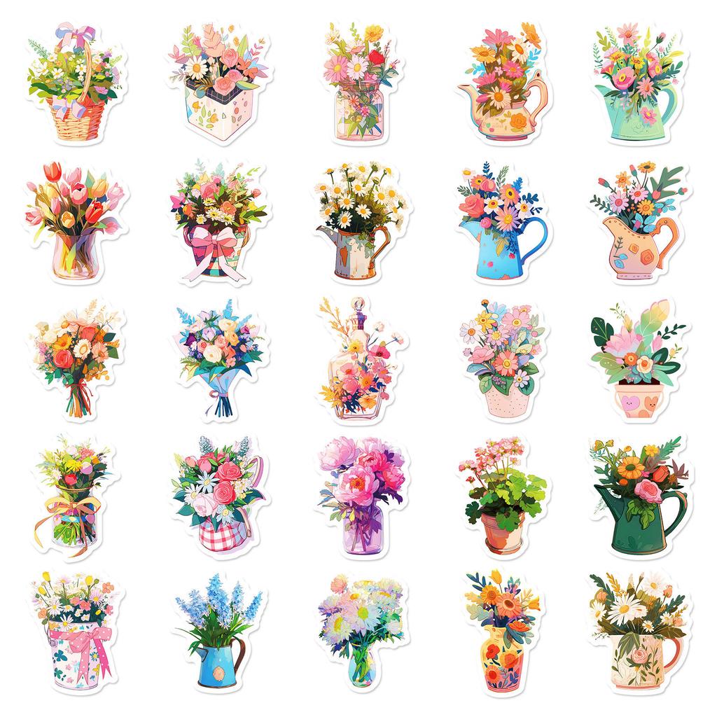 50/100PCS Flowers Handheld Various Flowers Graffiti Stickers Booklet Luggage Decoration Notebook Stationery Pen Holder Stickers