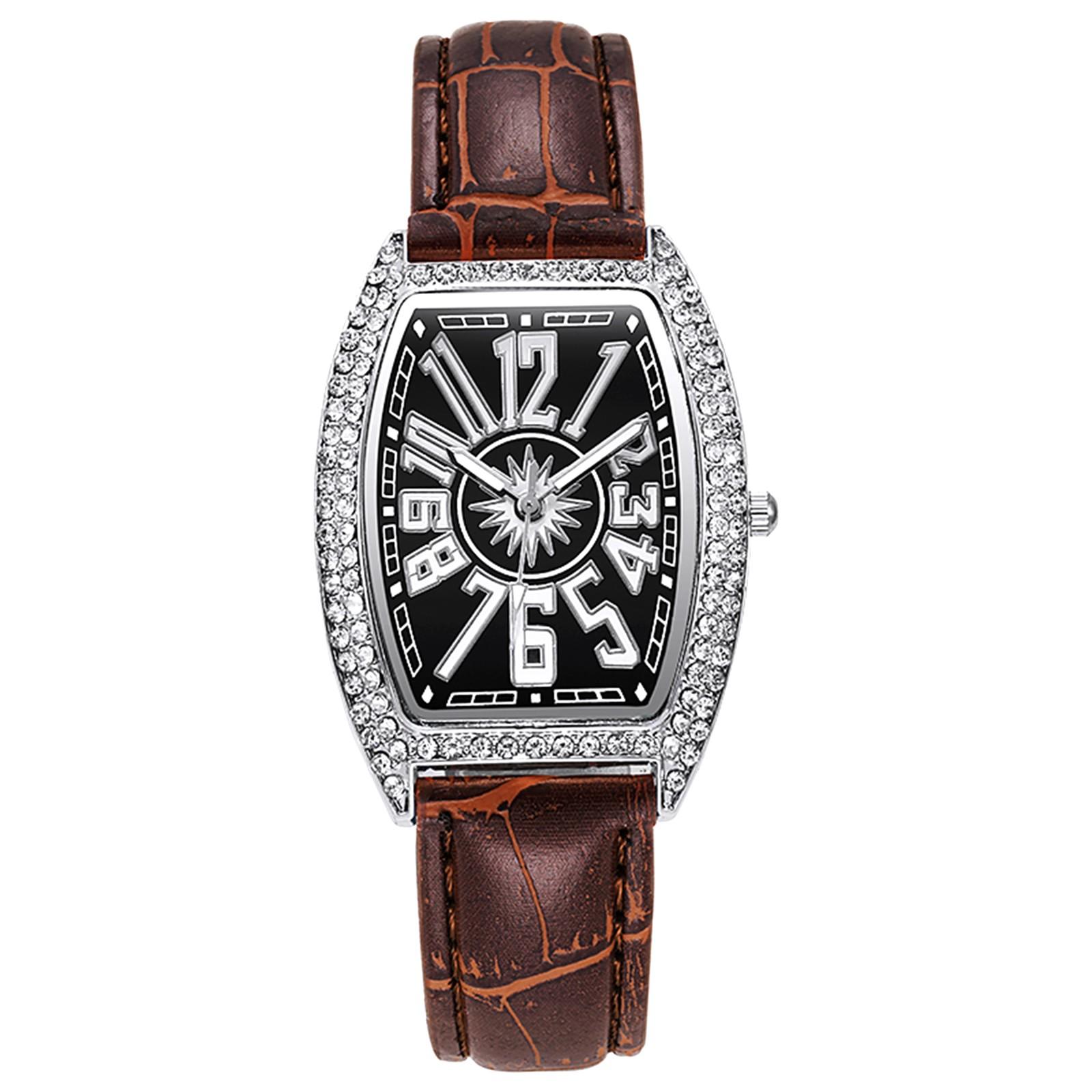 

Женский кожаный ремень с бриллиантами, винная бочка, модные граненые часы One Size