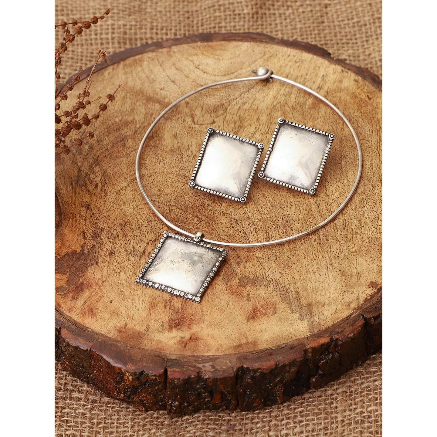 

Окисленный квадратный колье с серьгами-гвоздиками, комплект ожерелья для женщин и девочек