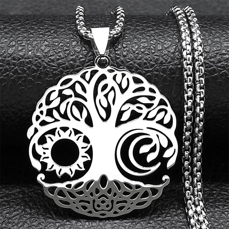 Aesthetic Tree of Life Love Heart Necklace for Women Men Stainless Steel Gold Color Lucky Amulet Chain Jewelry collar NZZZ529S02