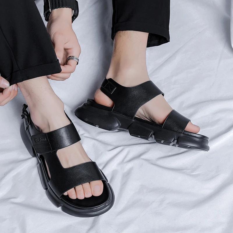 Fashion Summer Comfort Beach Vacation Waterproof Genuine Leather Sandals Men Leather Classic Outdoor Men Sandals Dual-use Home Slippers