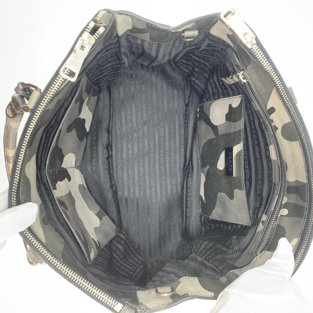 Prada Handbag Tote Bag 2-Way Shoulder Bag Crossbody Bag Silver Hardware Leather Genuine Leather Camo Camouflage