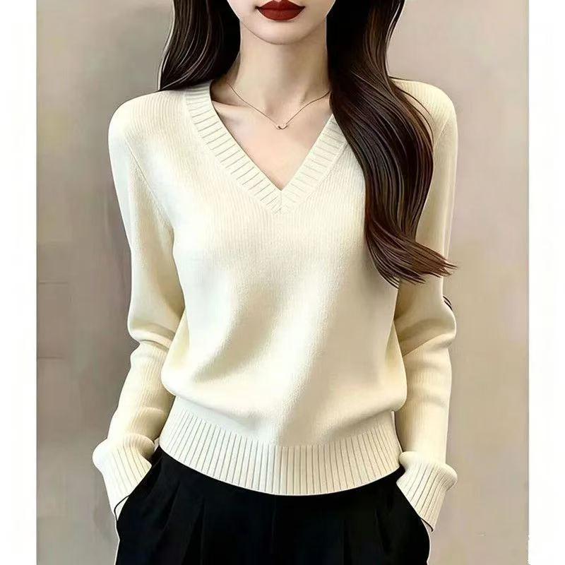 Autumn 2026 Red Women's V-neck Knit Sweater – French Retro Style