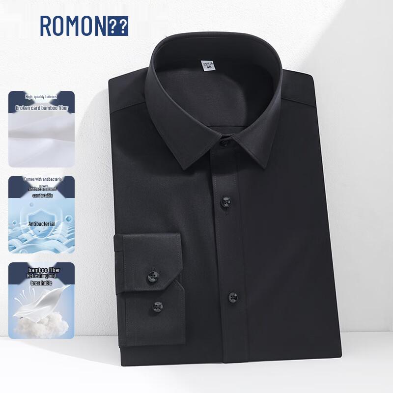ROMON Men s Long Sleeve Wrinkle-Resistant Business Shirt 40