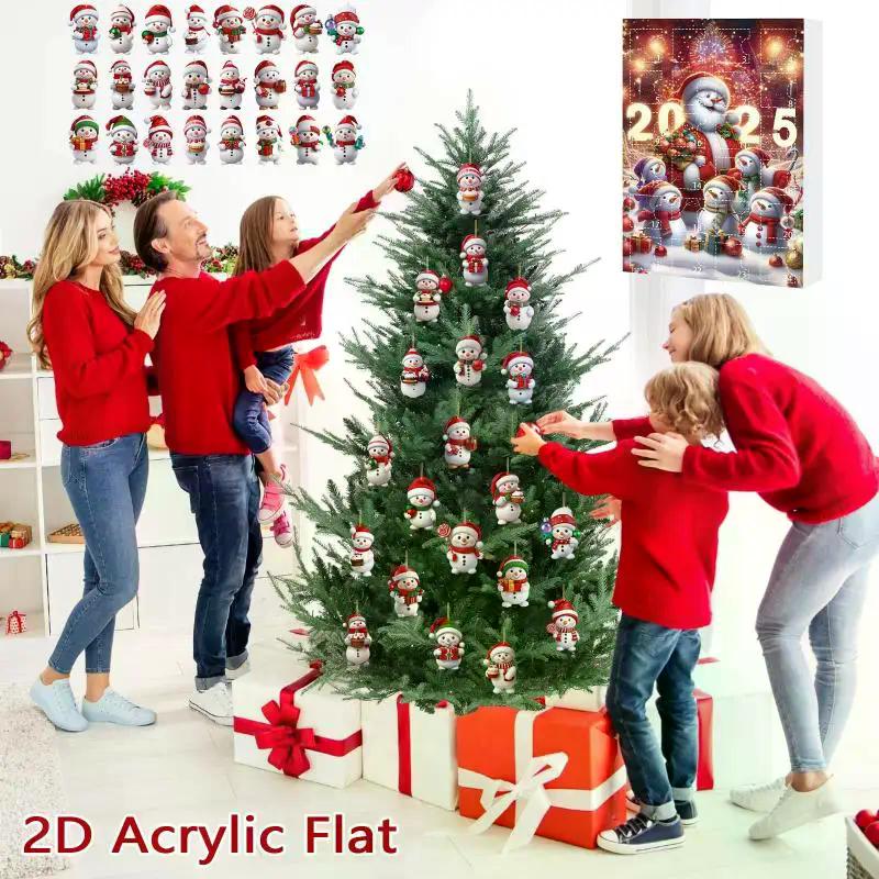 Christmas Advent Calendar 2D Flat Acrylic Snowman Countdown Calendar Xmas Tree Hanging Ornament New Year Kids Gift