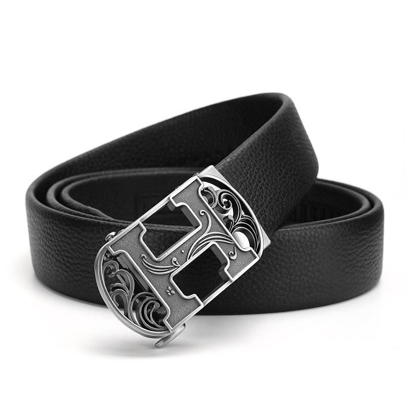 Men s Genuine Leather Belt: Casual Versatile Automatic Buckle for Travel & Business 125 cm
