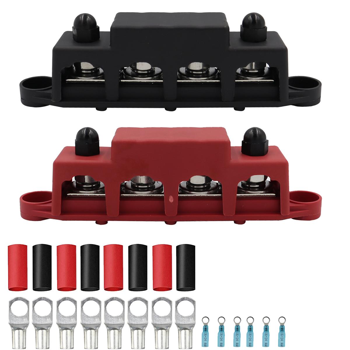 2pcs 4 Stud Busbar Bus Bar Power Distribution M8 M10 Battery Terminal Distribution Block Marine Bus Bar, Automotive 12V 250A M8