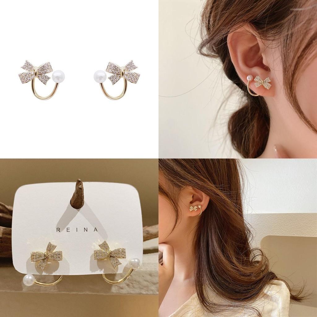 Trendy Korean Bowknot Earrings With Full Rhinestones For Women Fashion Accessories