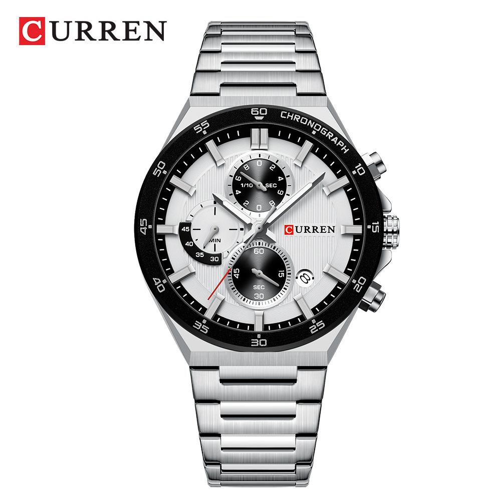 CURREN Sporty Elegant 43mm Men's Chronograph Dial Watch with Stainless Steel Band Luminous Hands Quartzt Wristwatch for Men