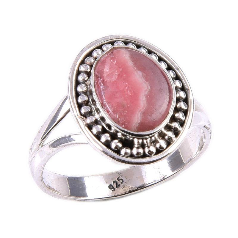 Natural Rhodochrosite Gemstone 925 Solid Sterling Silver Jewelry Ring S.8 w6M84