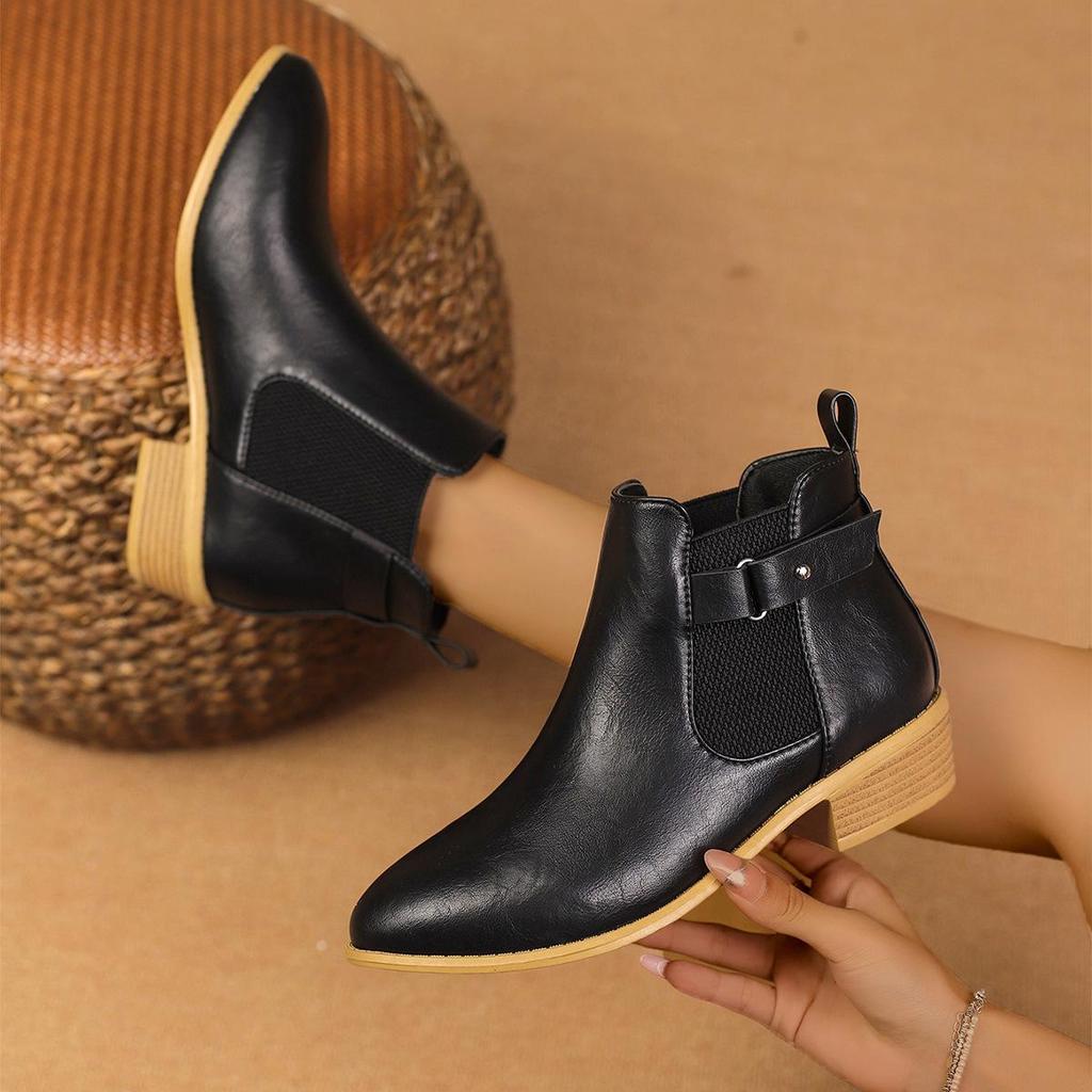 Damen Übergröße PU Kurze Chelsea Boots Lässige Kurzer Schaft Spitz Martin Stiefel Schuhe 36-43