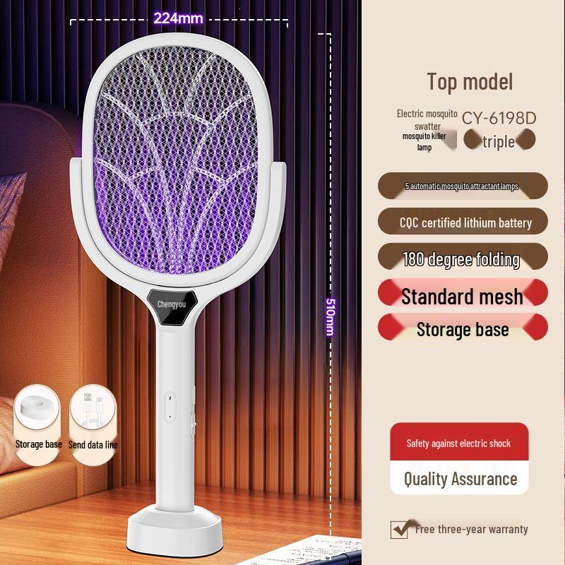 Rechargeable Electric Mosquito Swatter with Lithium Battery - Durable Fly and Mosquito Killer Swatter for Home Use.