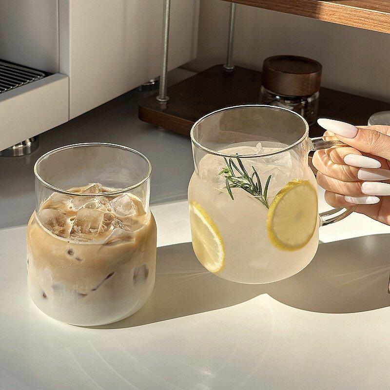 Ins Glass Cup With Handle Unique Tumbler For Ice Coffee Juice Matcha Bubble Tea Espresso Beer Pretty Drinking Glass Mug 580ml