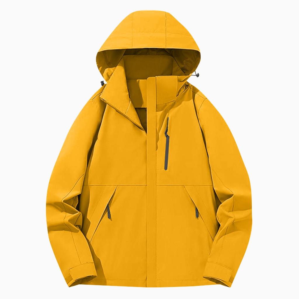 Women Solid Stripe Rain Jacket Outdoor Plus Waterproof Hooded Raincoat Windproof