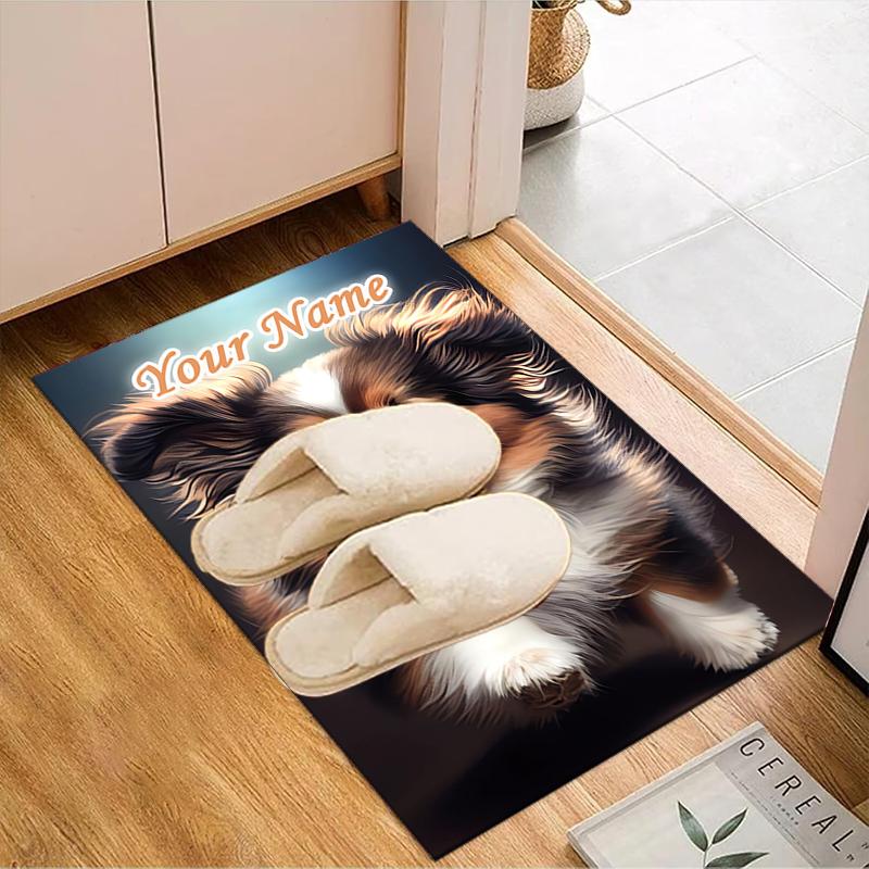 1PC Custom Name Papillon Puppies Friendship Theme Floor Mat Ideal for Living Room, Game Rooms, Office, Bedroom, Floor Mat Playful Design