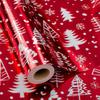 1 Roll Christmas Red Wrapping Paper Luxury Metallic Shiny Red Christmas Tree and Snow Foil Roll Winter HolidayGift